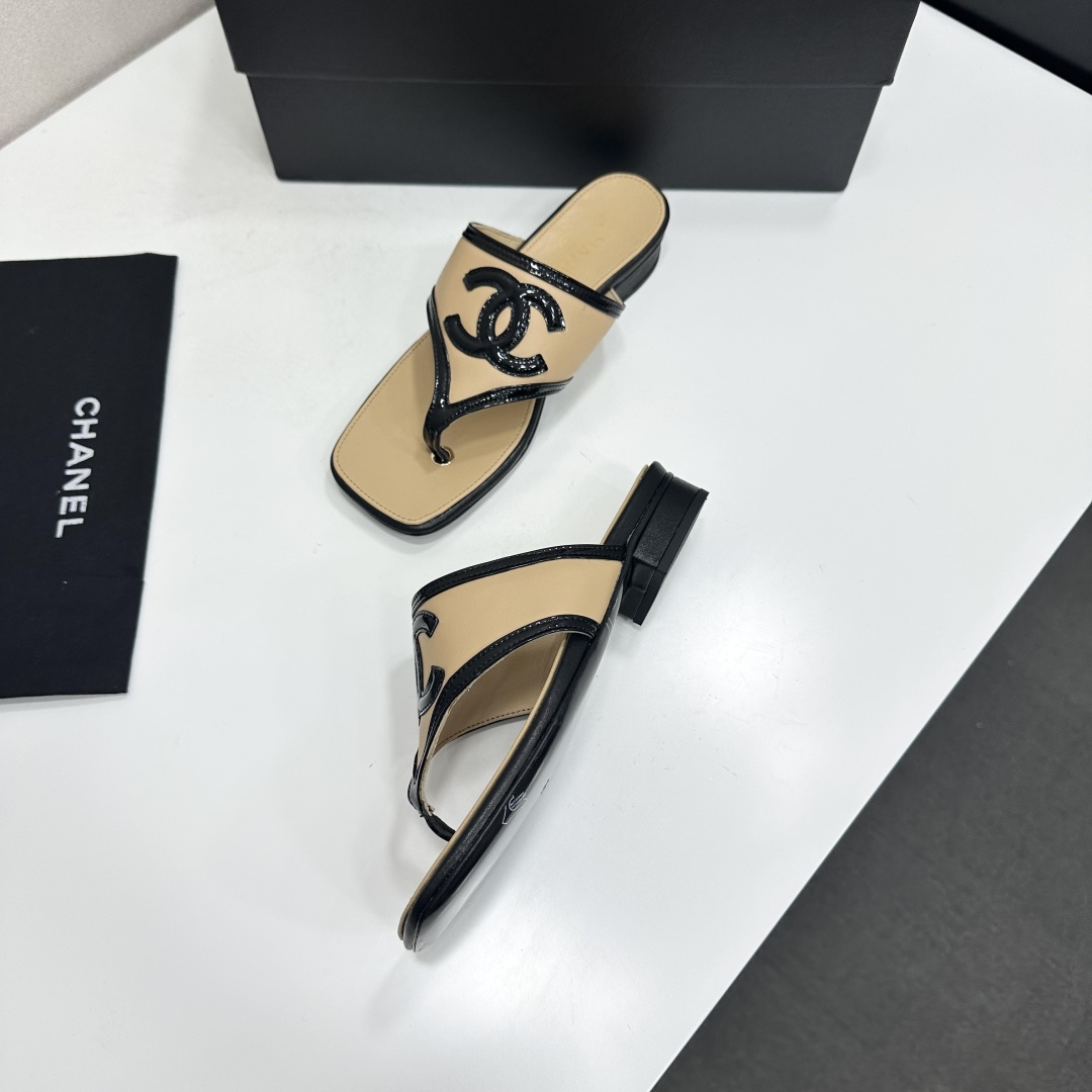 Chanel Beige CC Thong Slide Sandals