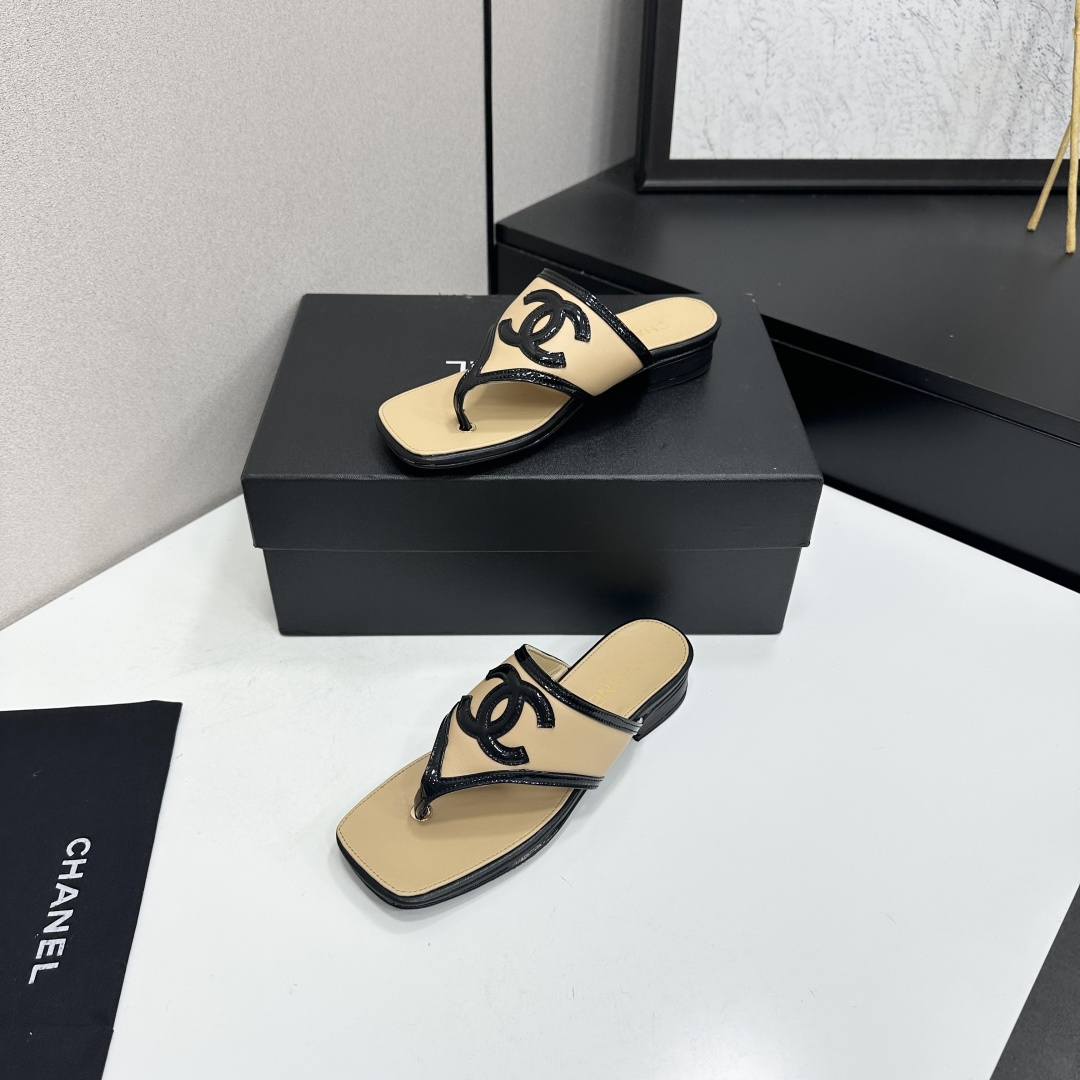Chanel Beige CC Thong Slide Sandals