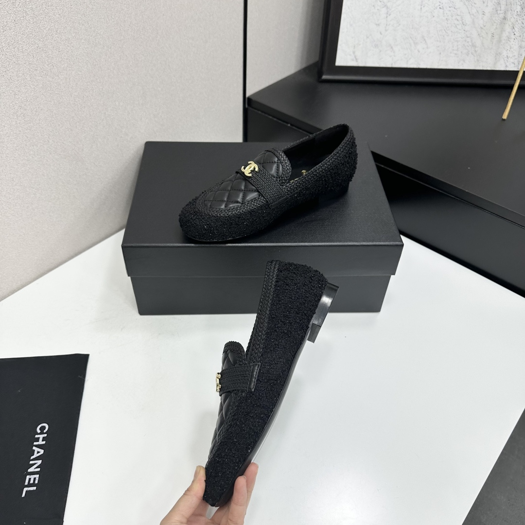 Chanel Quilted Tweed Loafers