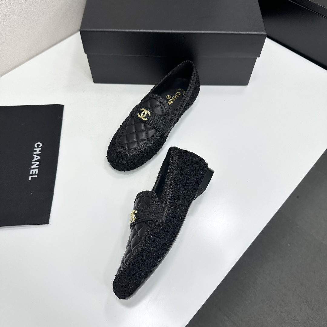 Chanel Quilted Tweed Loafers