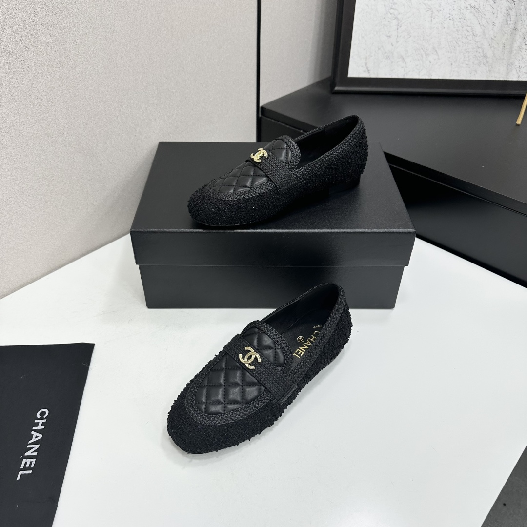 Chanel Quilted Tweed Loafers