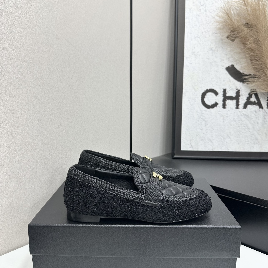 Chanel Quilted Tweed Loafers