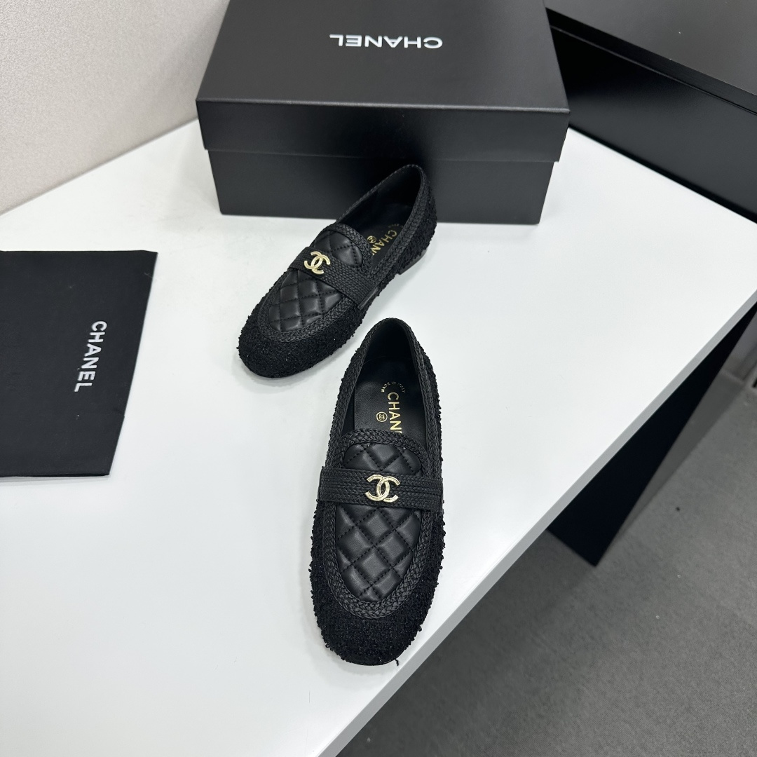 Chanel Quilted Tweed Loafers