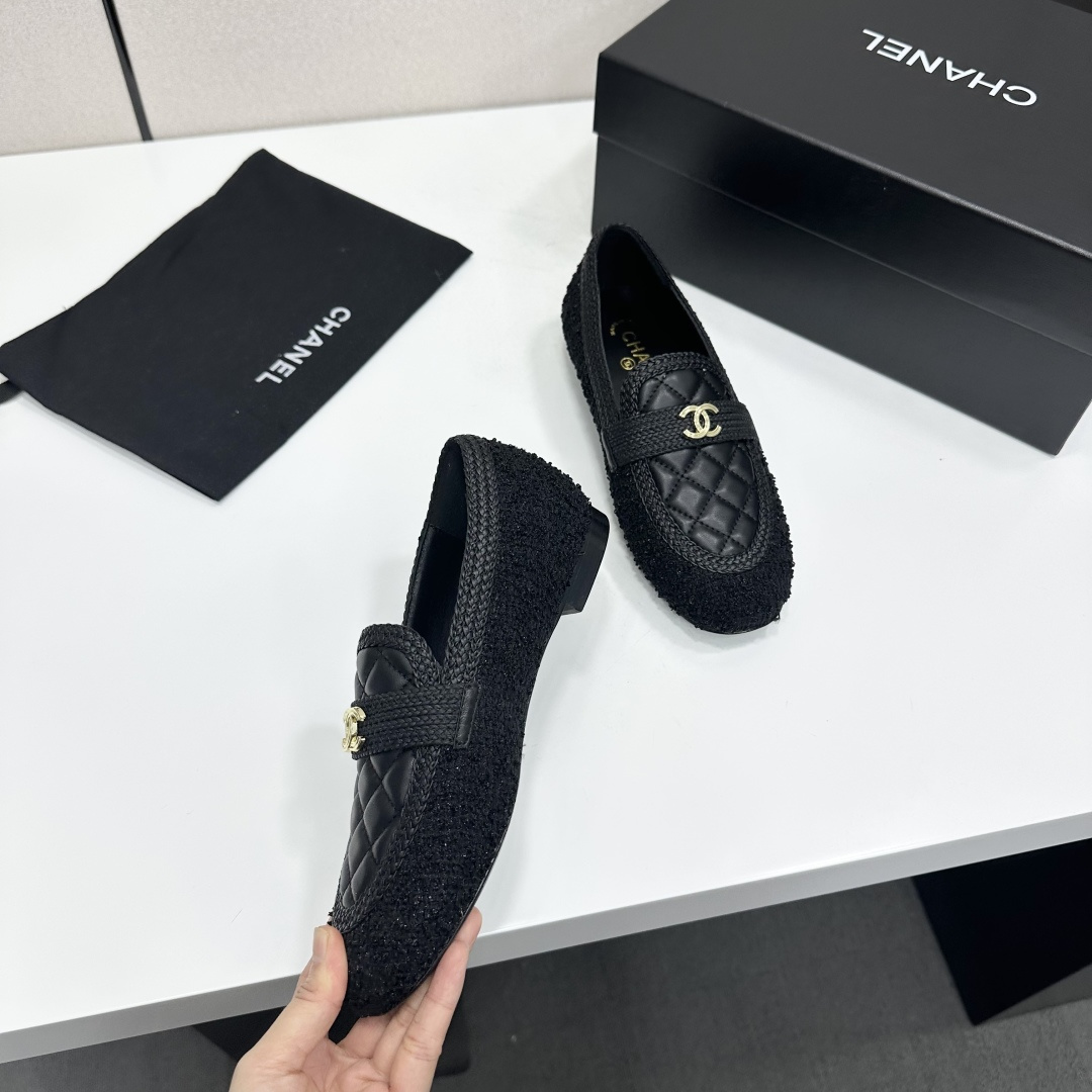 Chanel Quilted Tweed Loafers