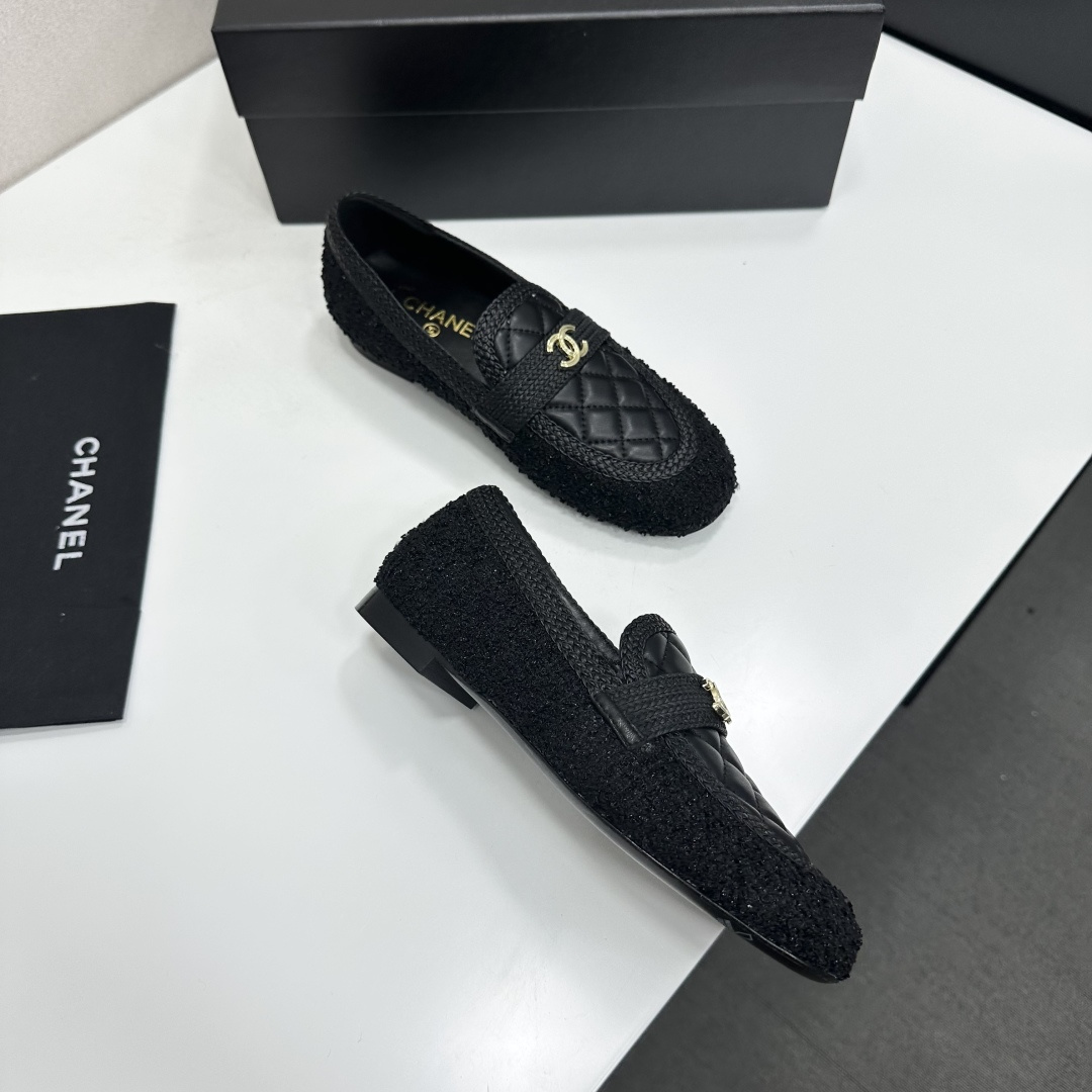 Chanel Quilted Tweed Loafers