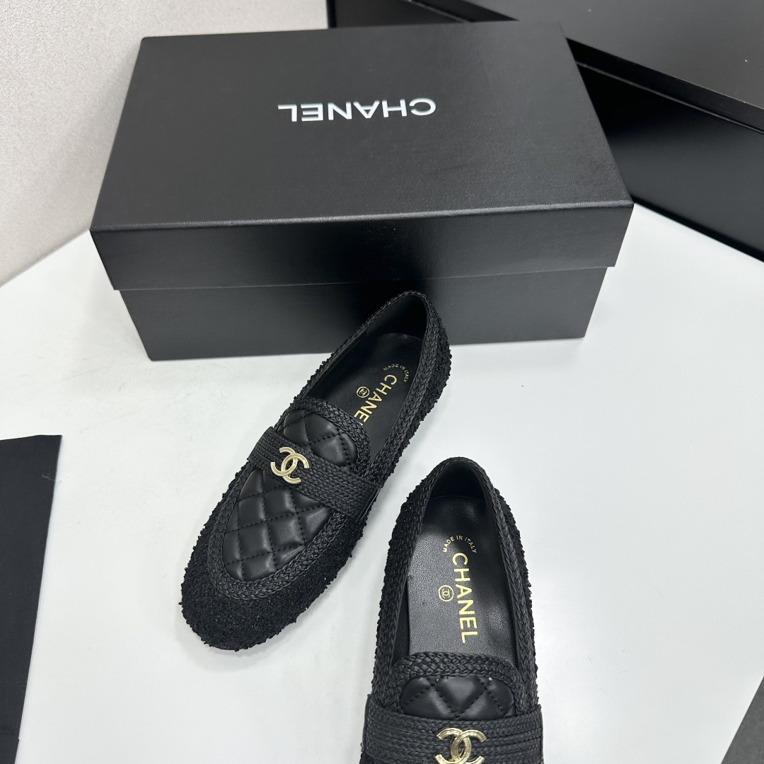 Chanel Quilted Tweed Loafers