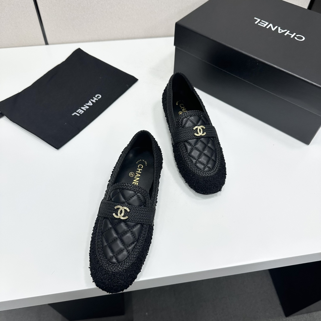Chanel Quilted Tweed Loafers