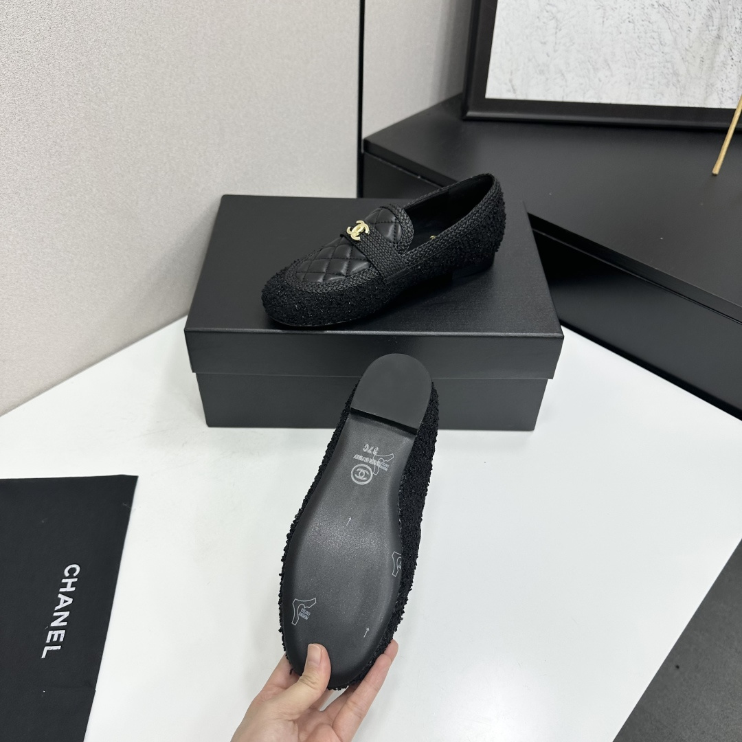 Chanel Quilted Tweed Loafers