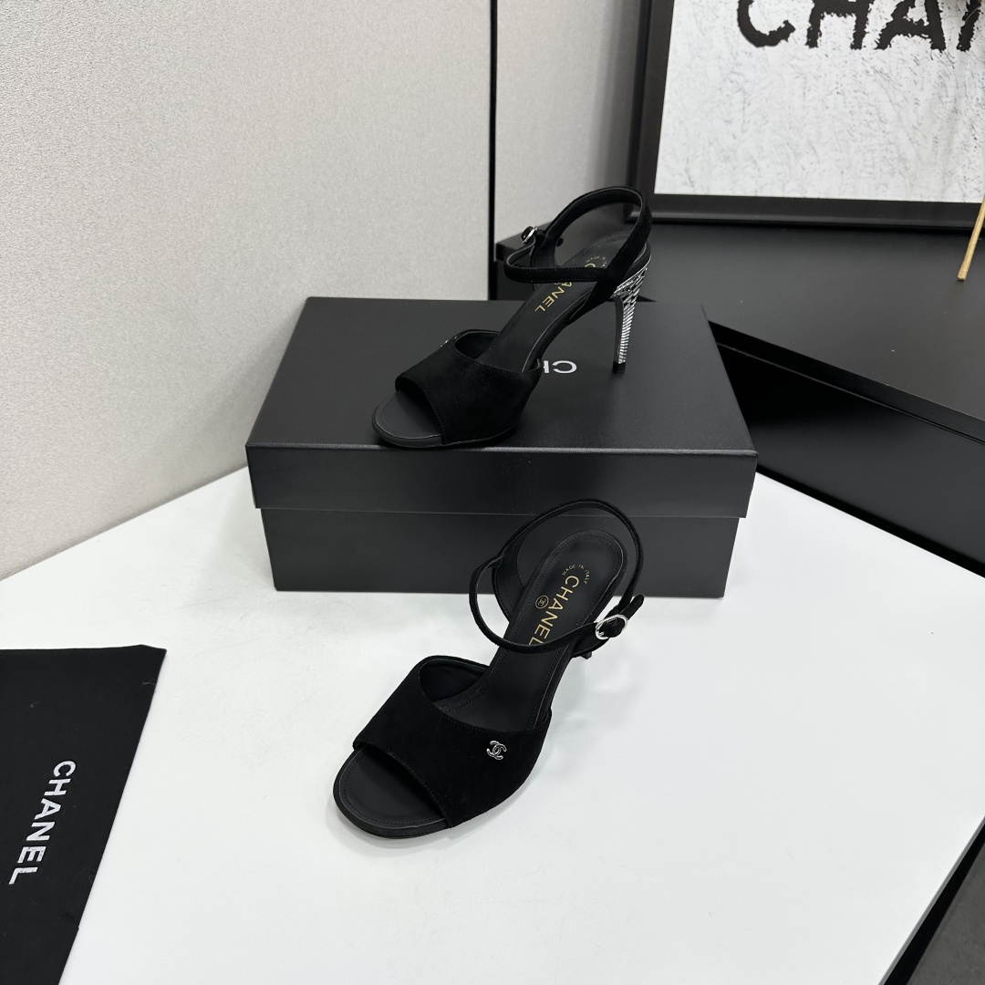 Chanel  Suede CC Ankle Strap High Heel Sandals