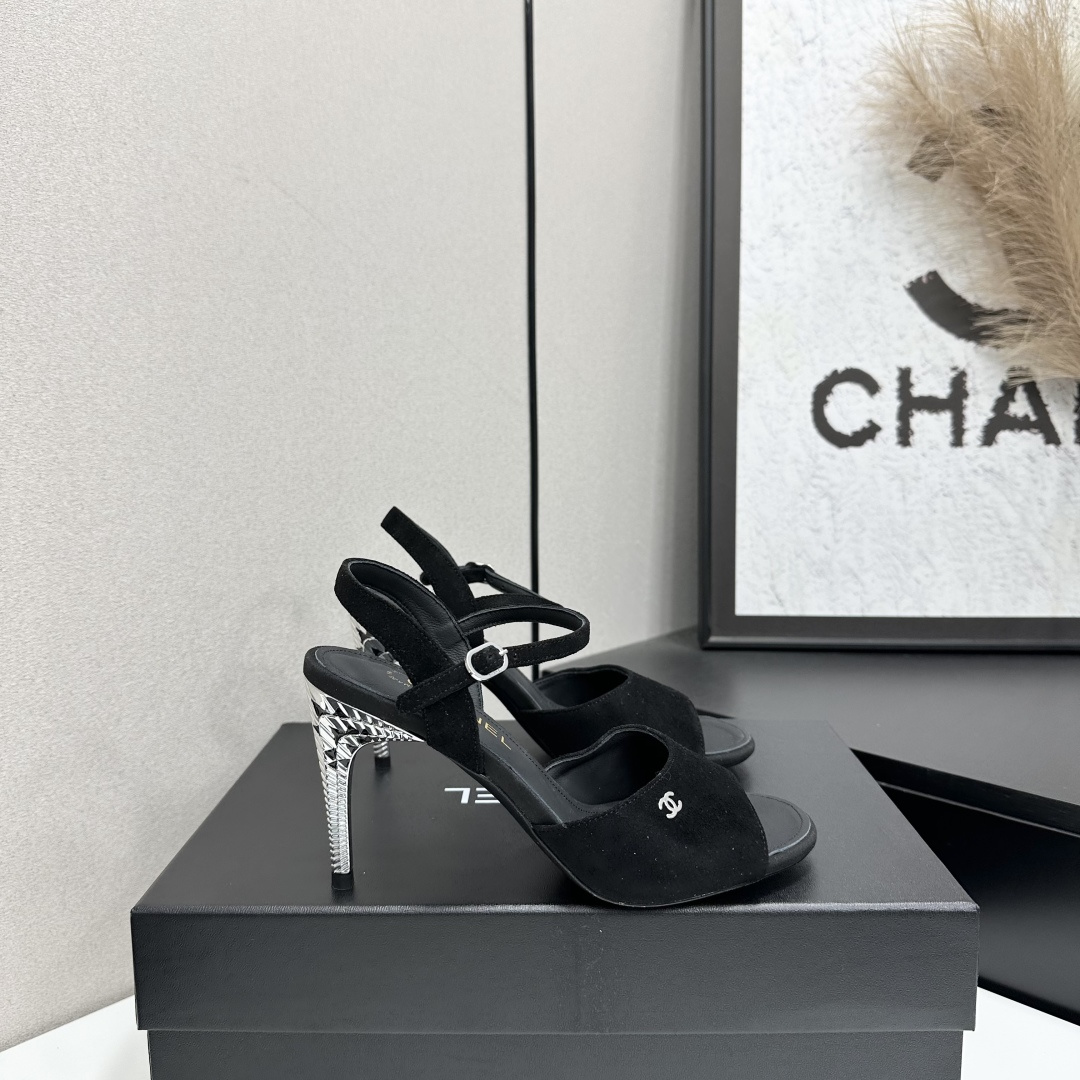 Chanel  Suede CC Ankle Strap High Heel Sandals
