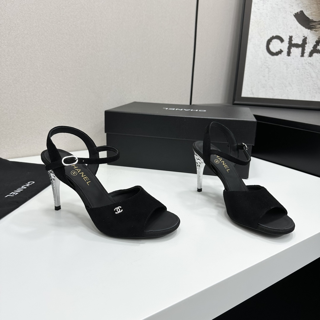 Chanel  Suede CC Ankle Strap High Heel Sandals
