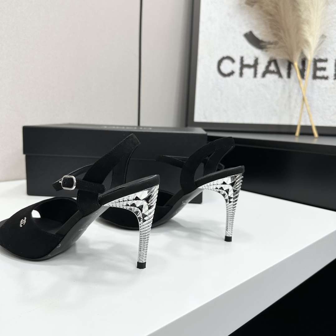 Chanel  Suede CC Ankle Strap High Heel Sandals