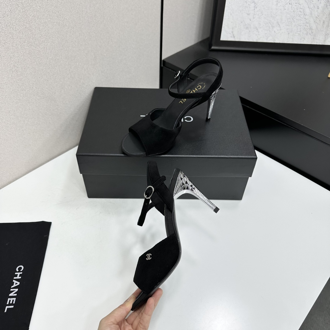 Chanel  Suede CC Ankle Strap High Heel Sandals