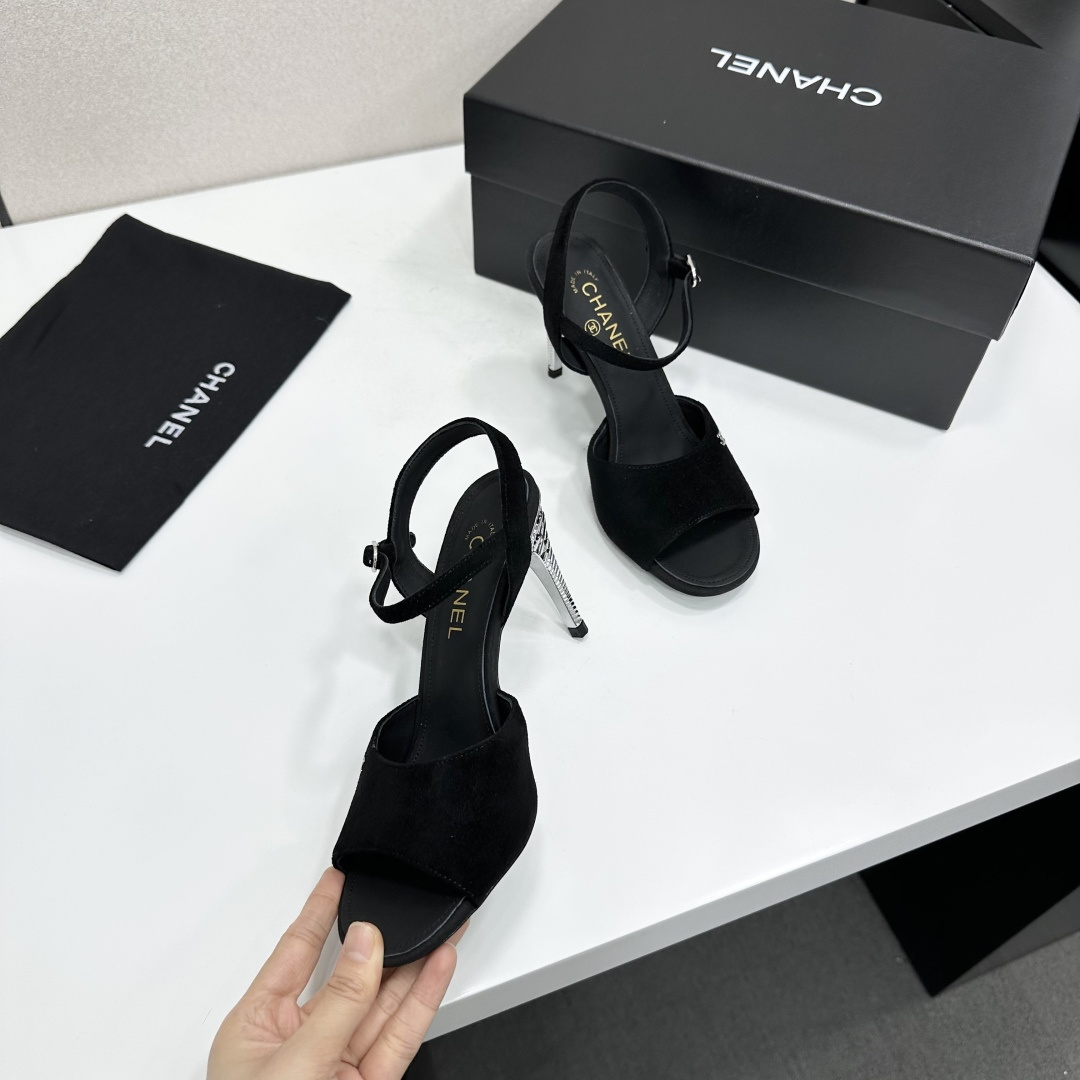 Chanel  Suede CC Ankle Strap High Heel Sandals