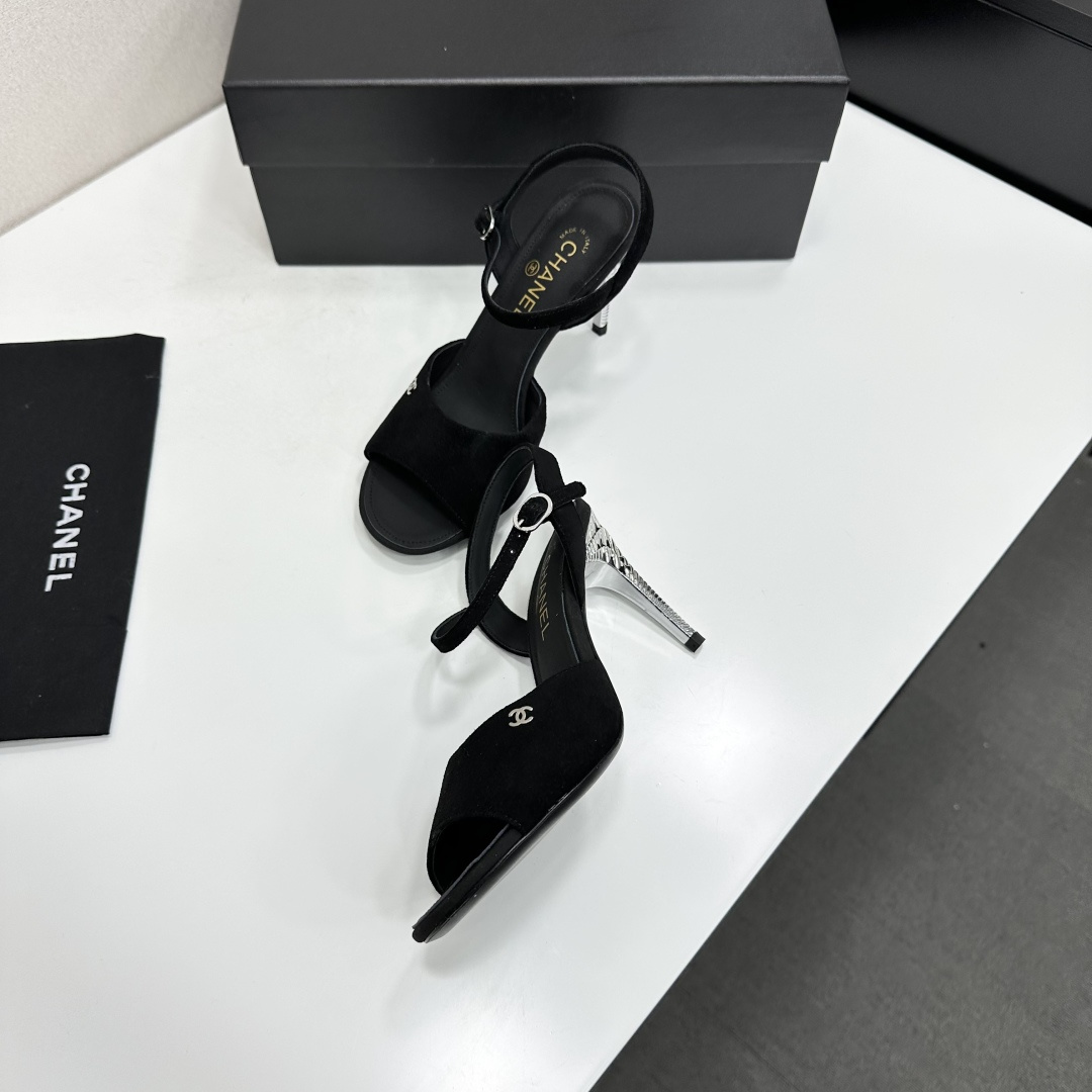 Chanel  Suede CC Ankle Strap High Heel Sandals