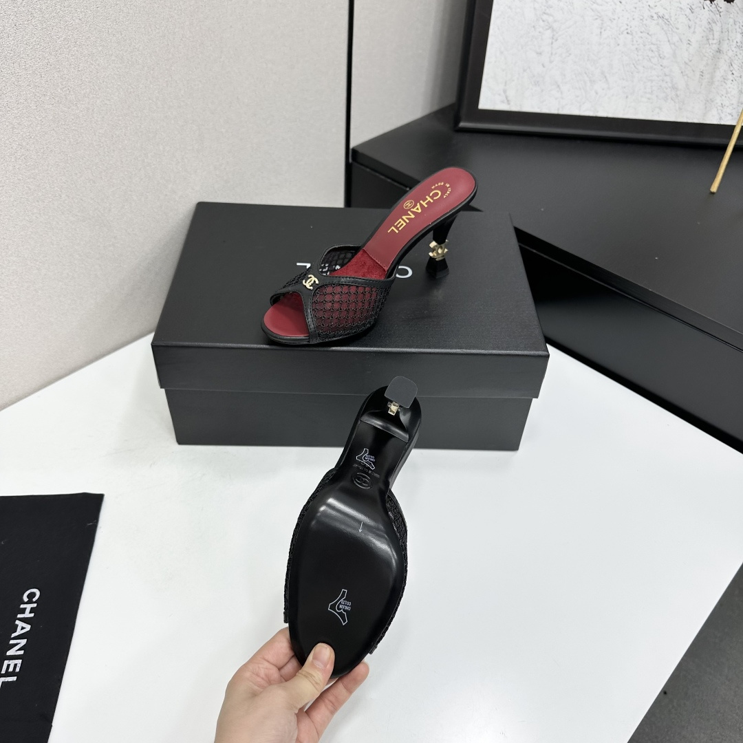 Chanel Mesh CC High Heel Slide Mules