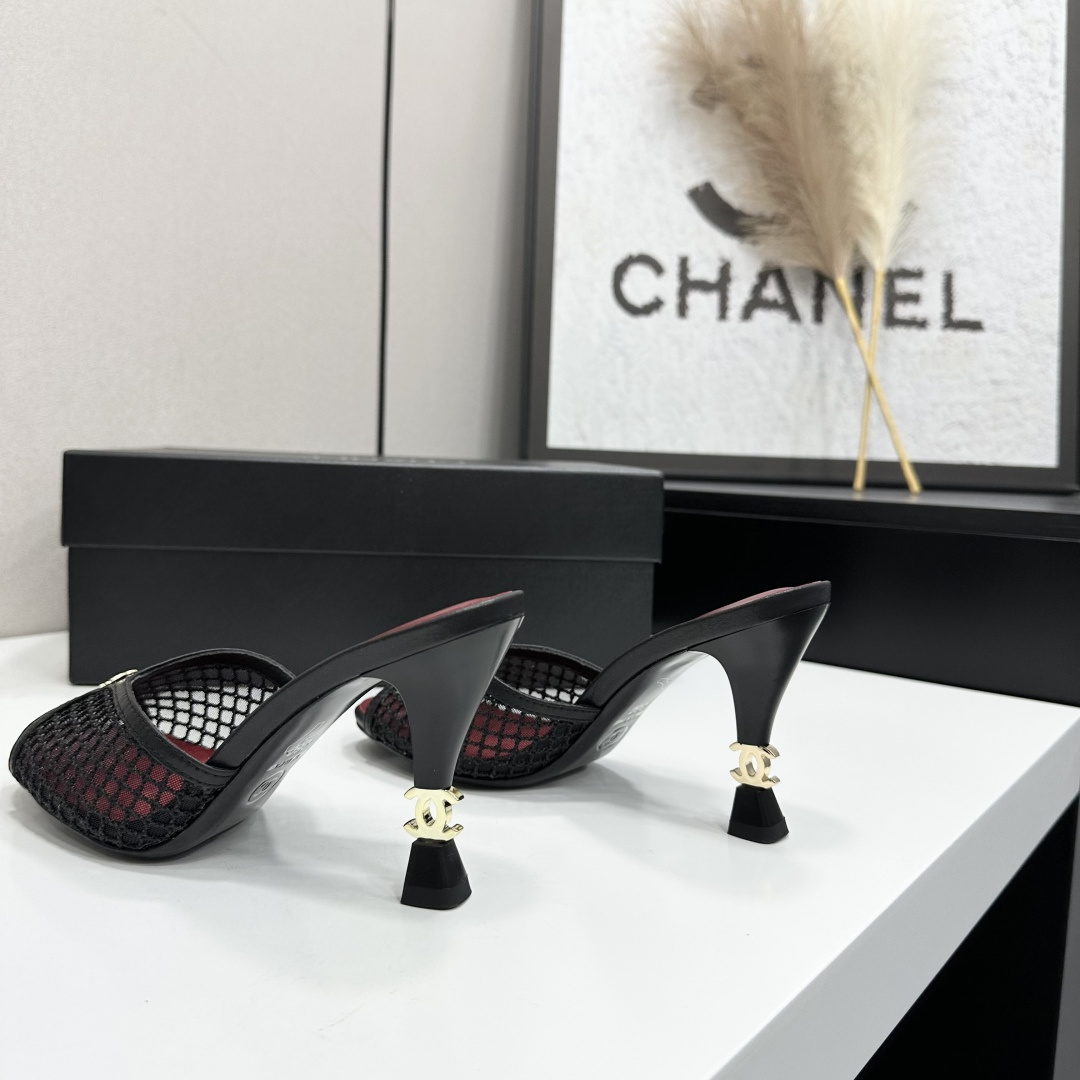 Chanel Mesh CC High Heel Slide Mules