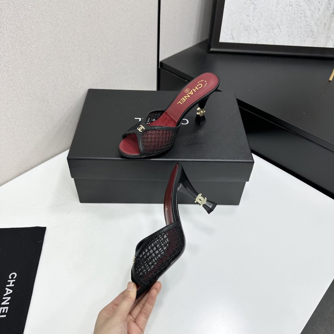 Chanel Mesh CC High Heel Slide Mules