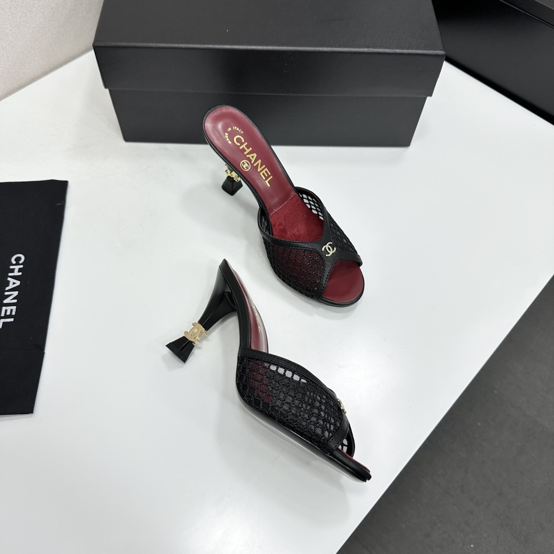 Chanel Mesh CC High Heel Slide Mules