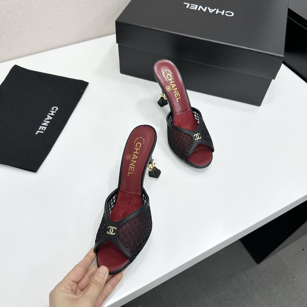 Chanel Mesh CC High Heel Slide Mules
