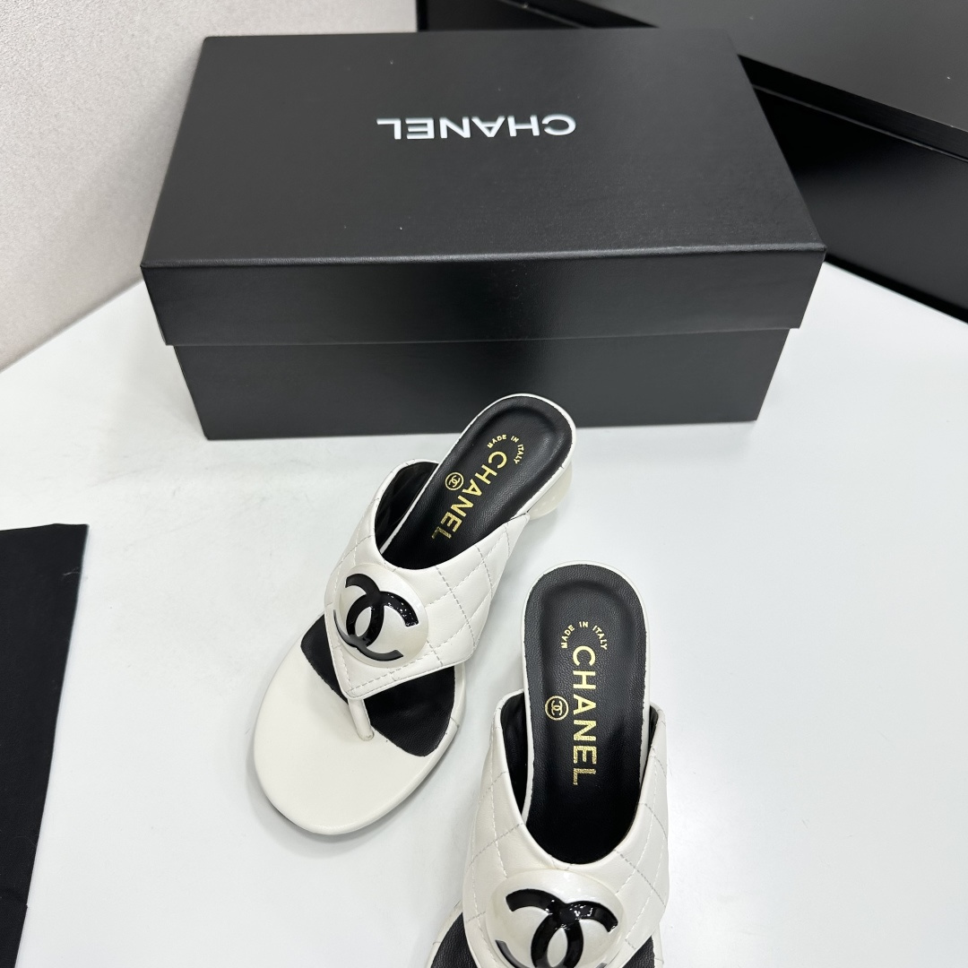 Chanel Quilted CC Ball Heel Thong Mules