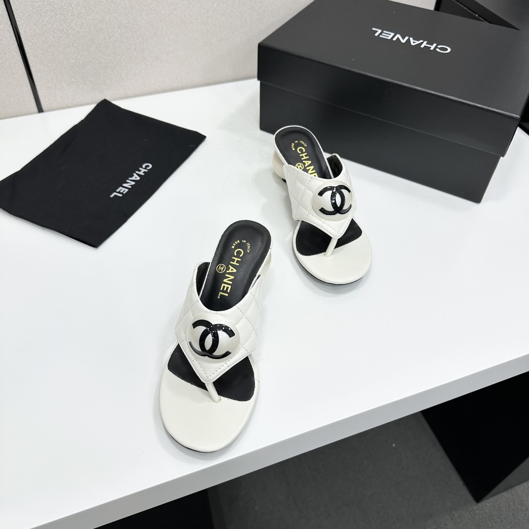 Chanel Quilted CC Ball Heel Thong Mules