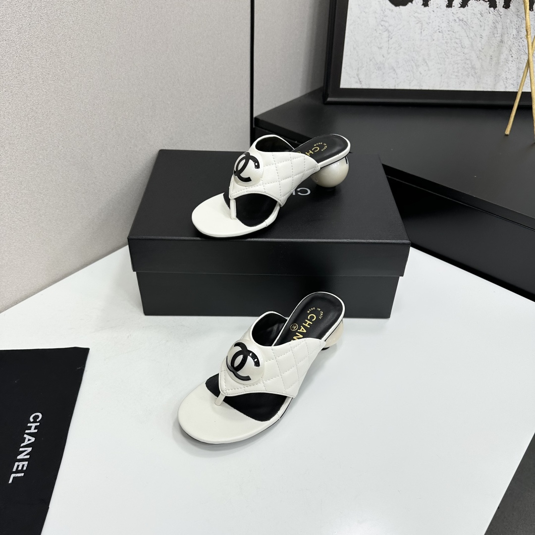 Chanel Quilted CC Ball Heel Thong Mules