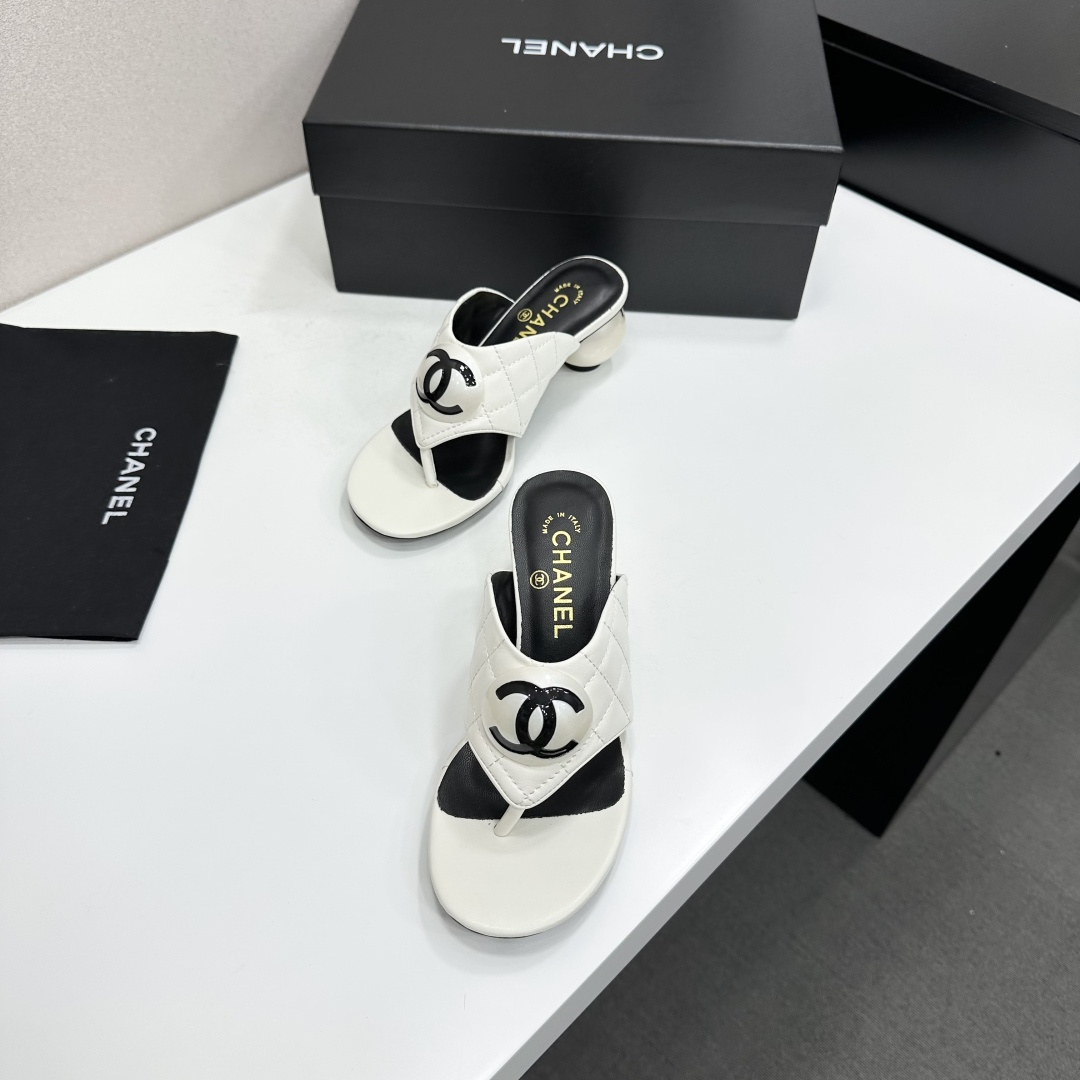 Chanel Quilted CC Ball Heel Thong Mules