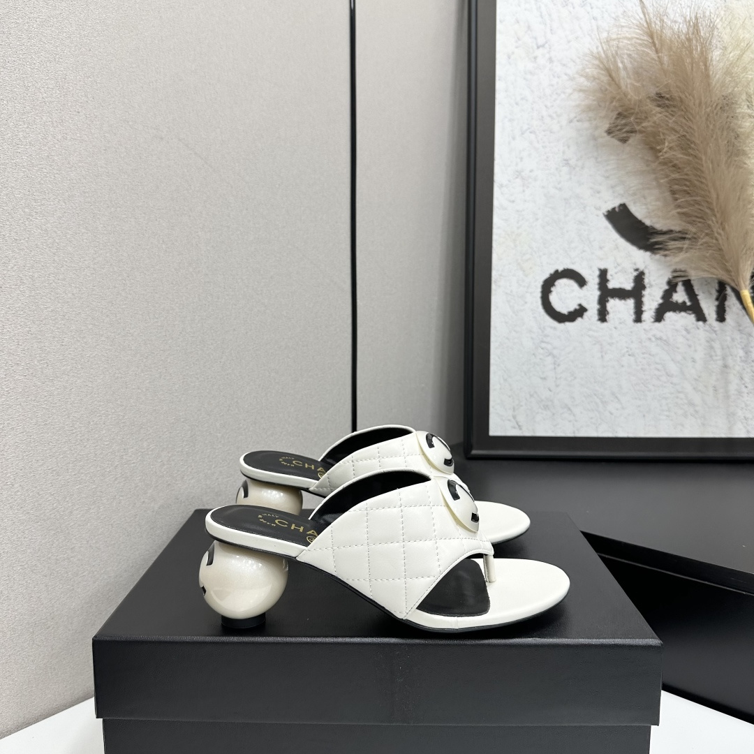 Chanel Quilted CC Ball Heel Thong Mules