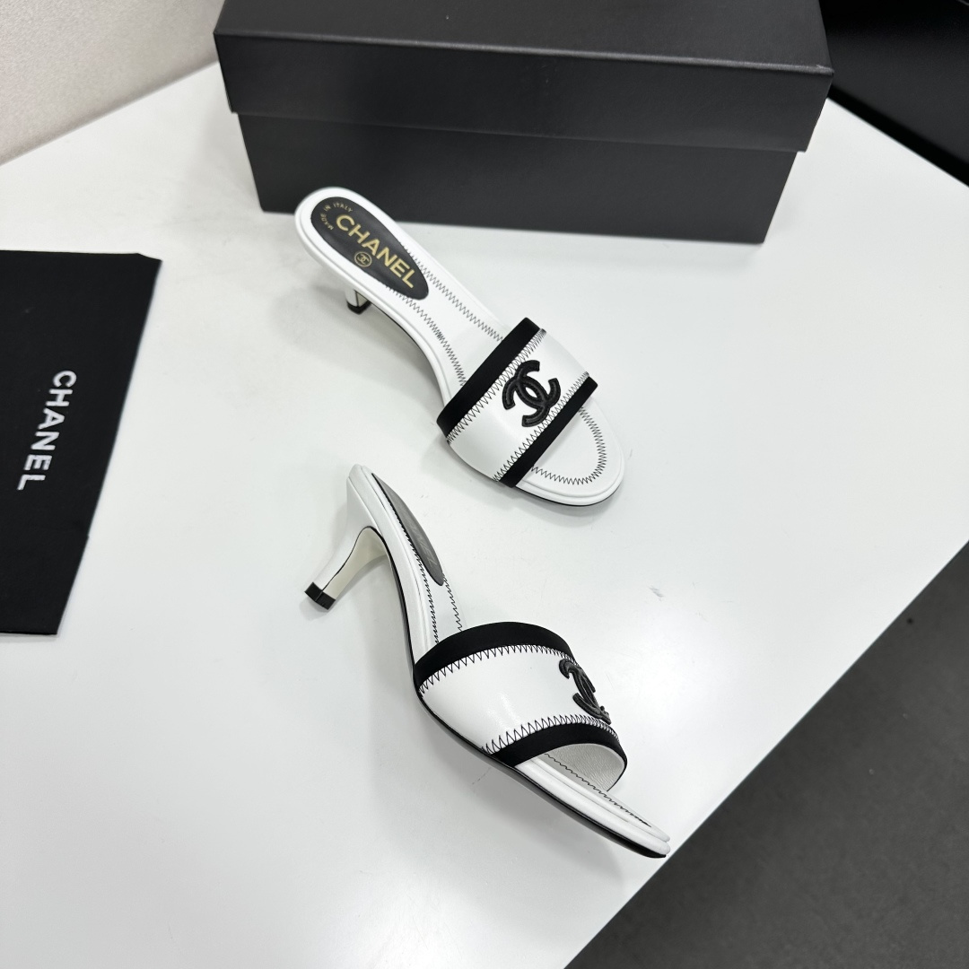 Chanel Two Tone CC Heel Mules