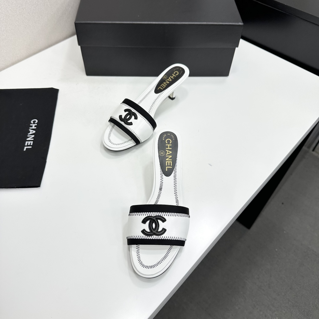 Chanel Two Tone CC Heel Mules