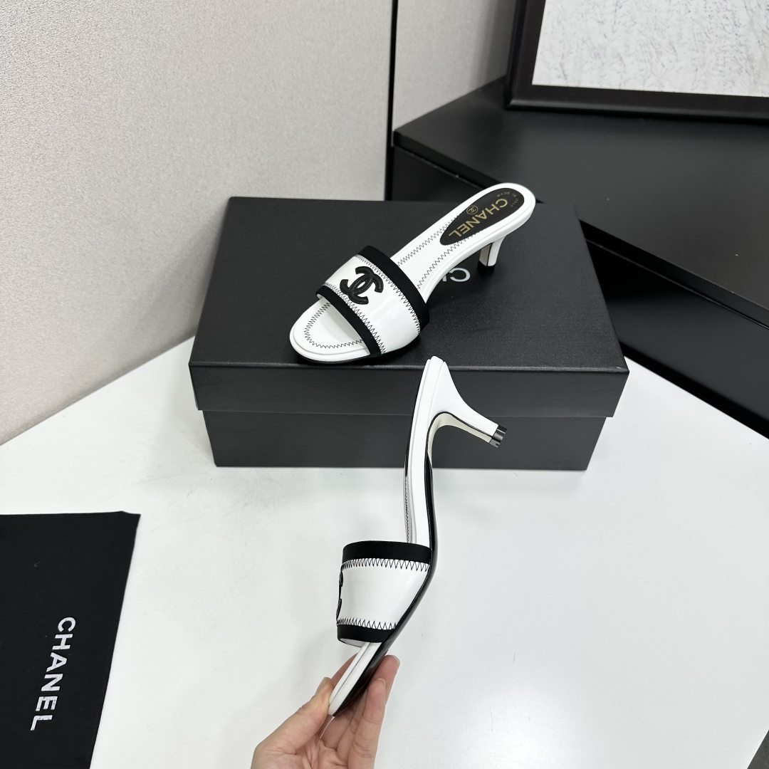 Chanel Two Tone CC Heel Mules