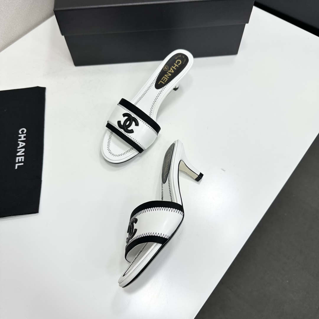 Chanel Two Tone CC Heel Mules