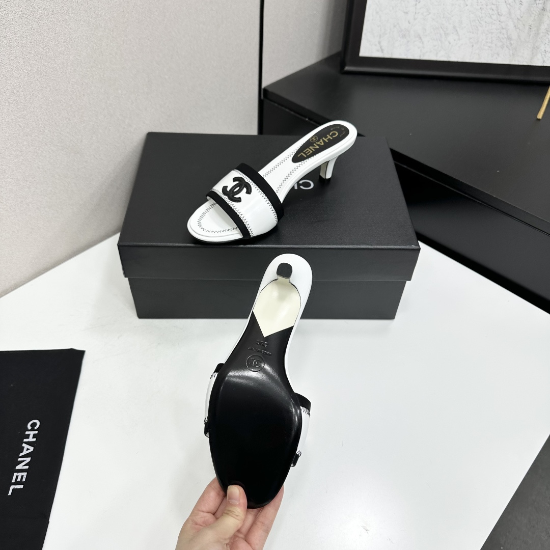Chanel Two Tone CC Heel Mules
