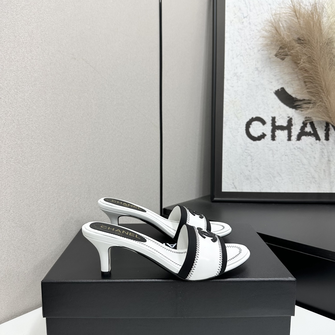 Chanel Two Tone CC Heel Mules