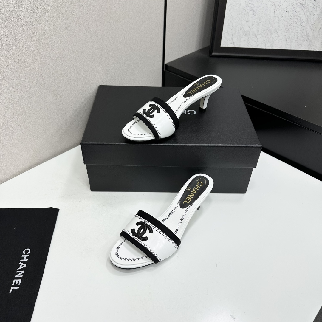 Chanel Two Tone CC Heel Mules