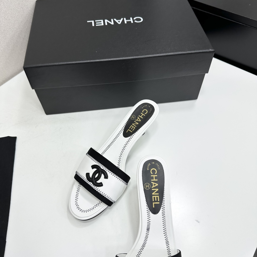 Chanel Two Tone CC Heel Mules