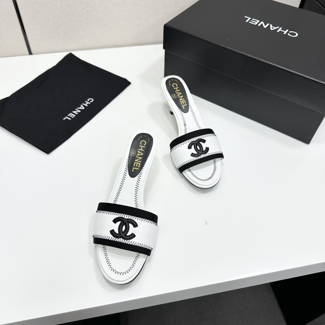 Chanel Two Tone CC Heel Mules