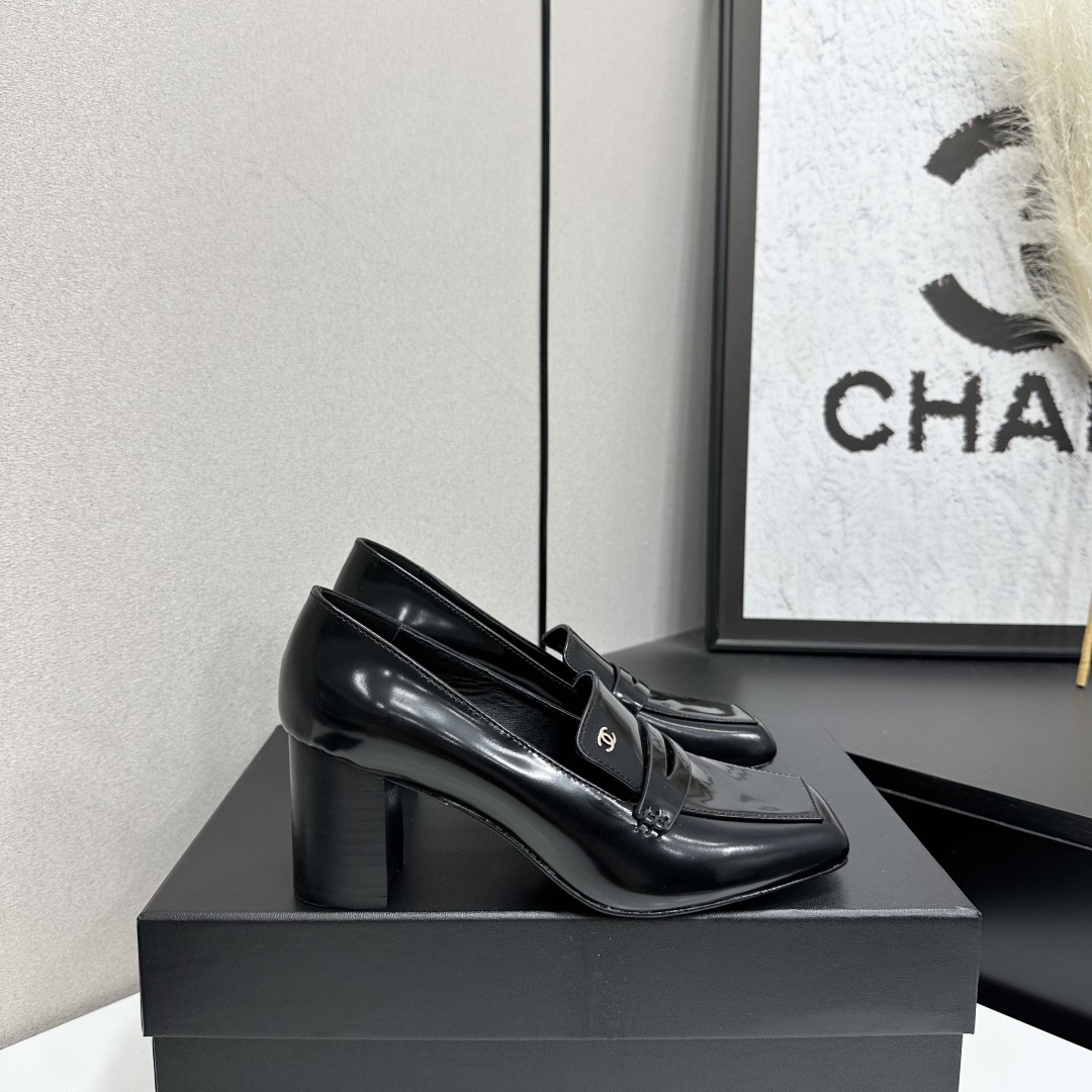 Black Block Heel Loafer Pumps