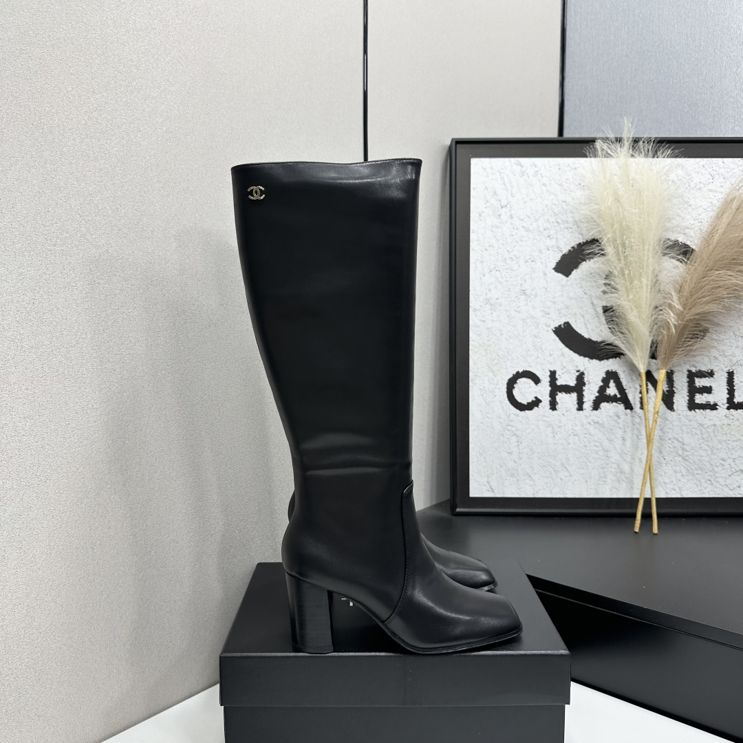 CHANEL Black Calfskin High Boots