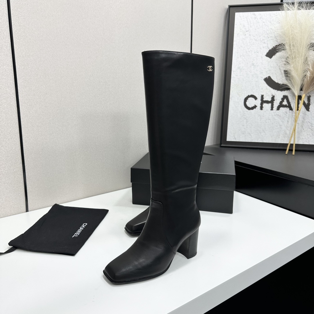 CHANEL Black Calfskin High Boots