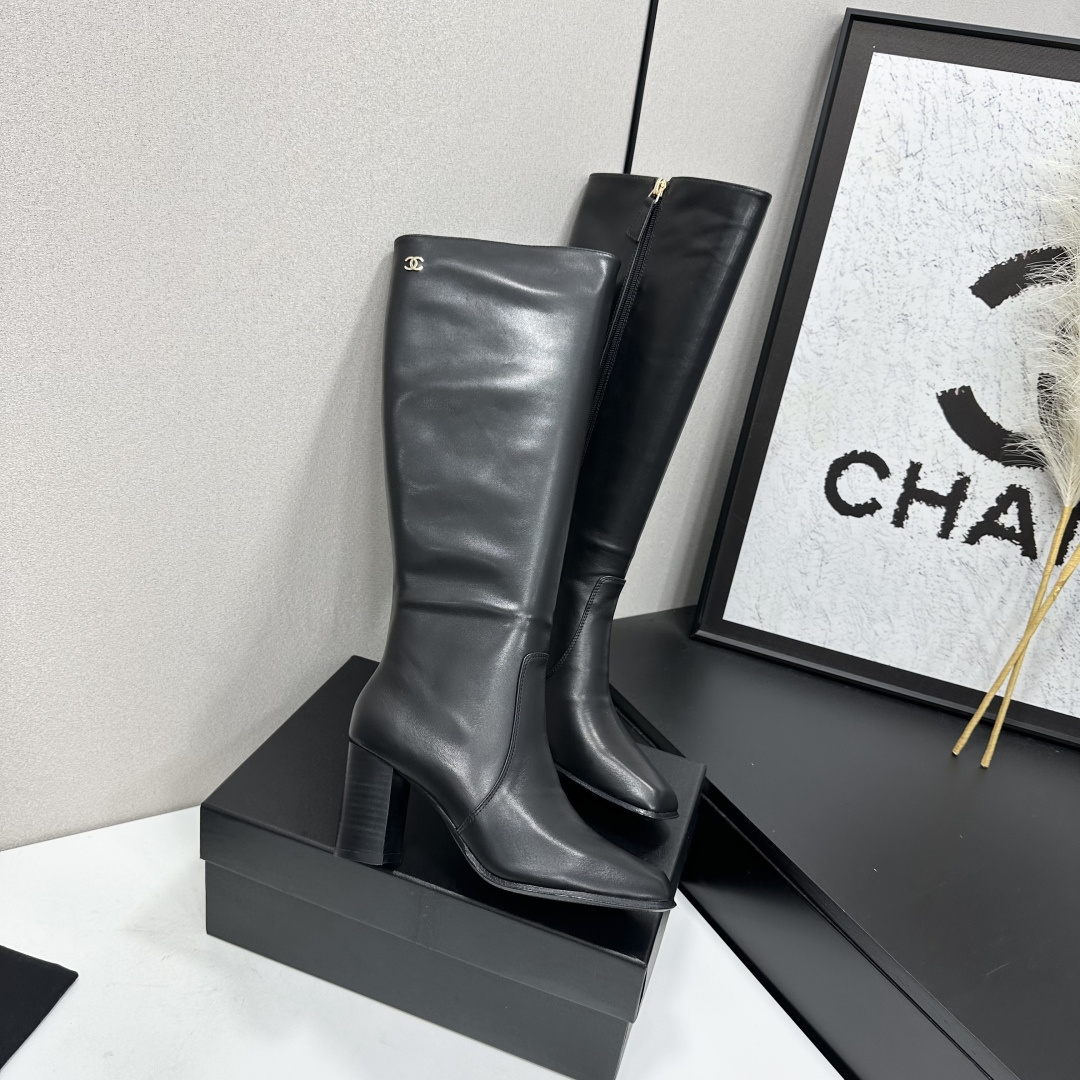 CHANEL Black Calfskin High Boots
