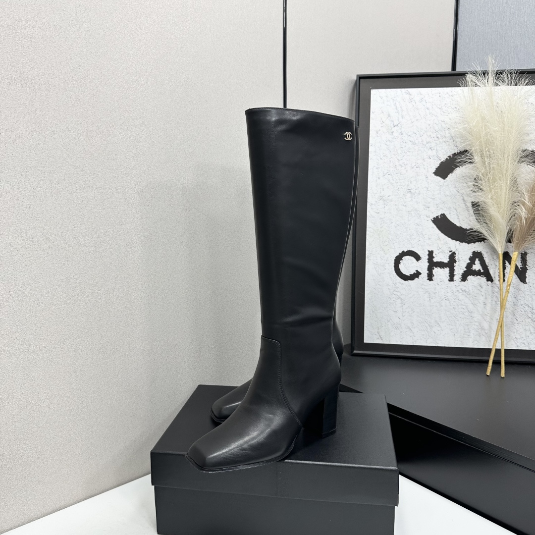 CHANEL Black Calfskin High Boots