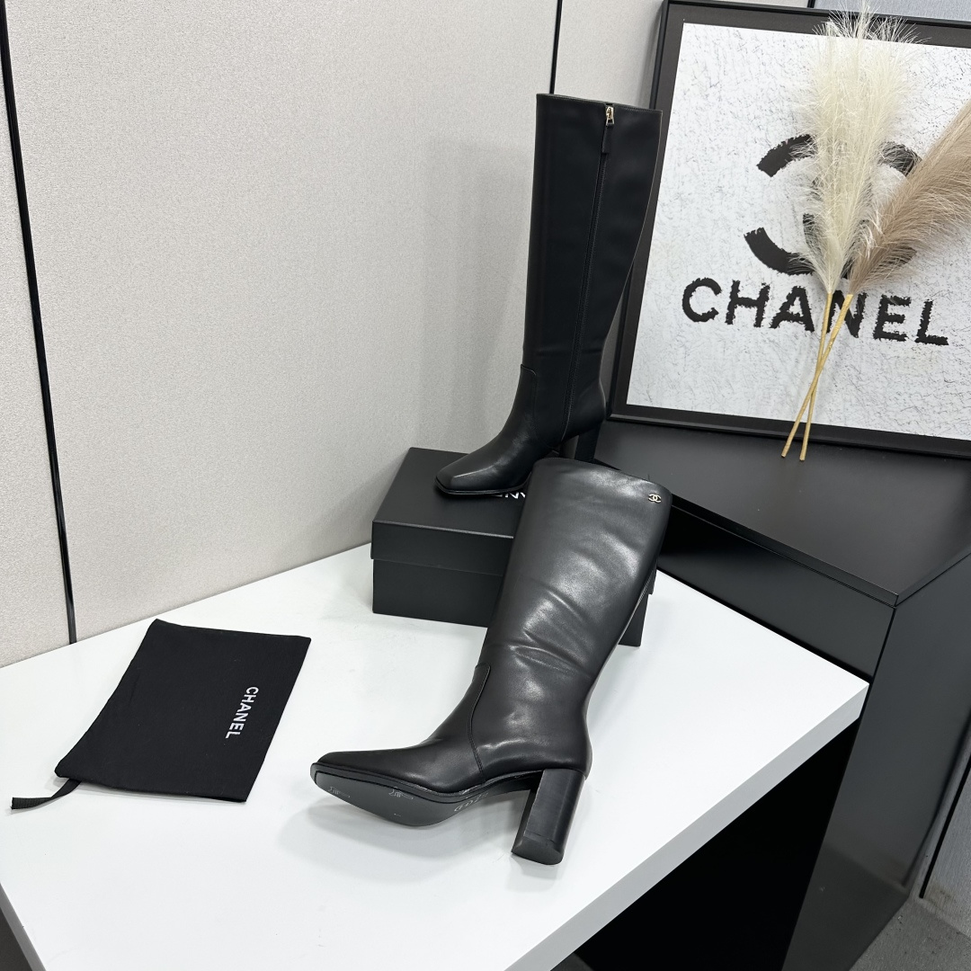 CHANEL Black Calfskin High Boots