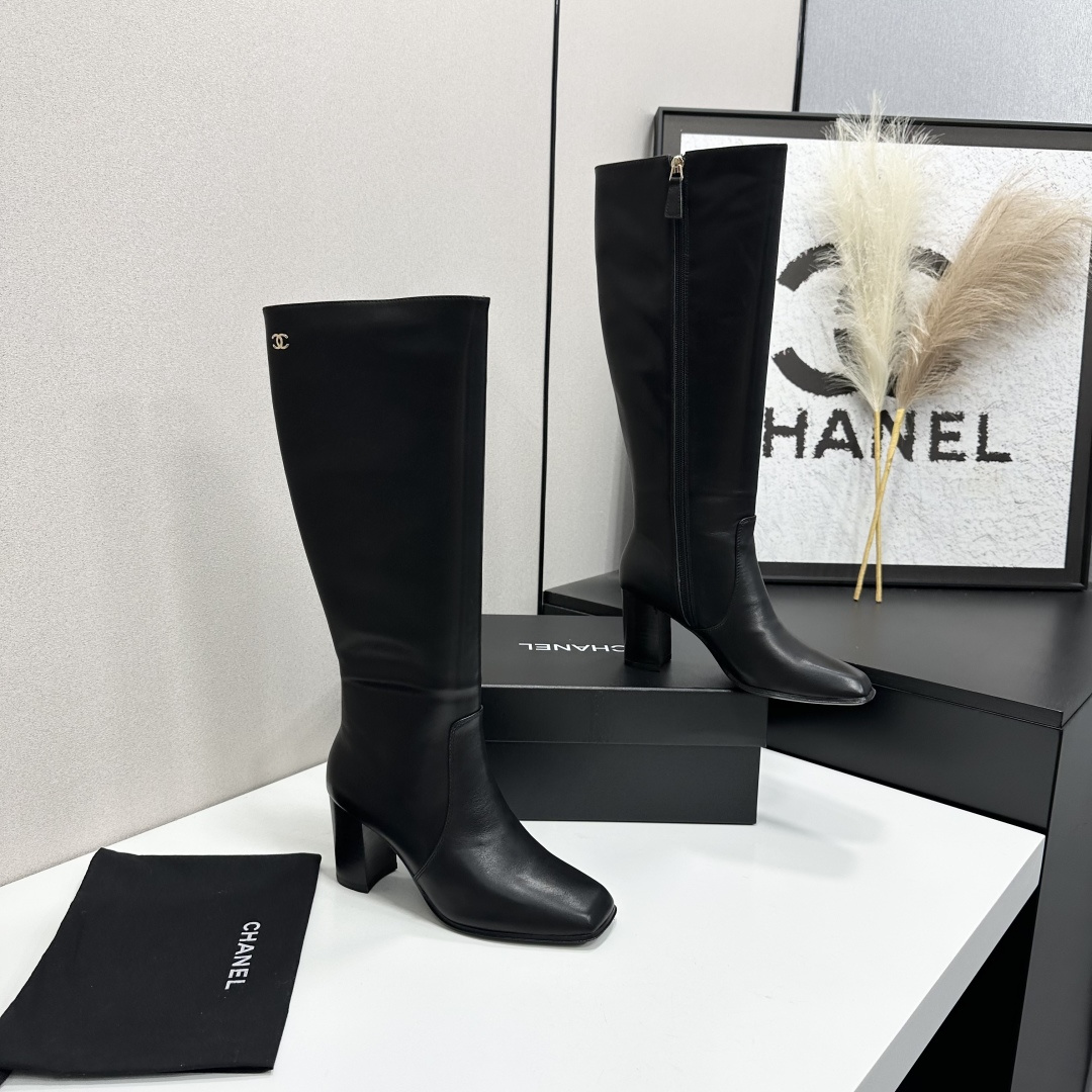CHANEL Black Calfskin High Boots