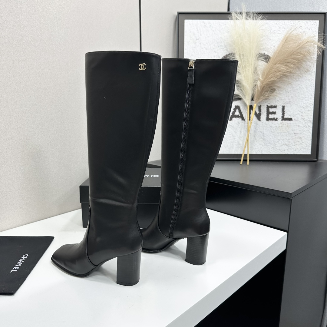 CHANEL Black Calfskin High Boots