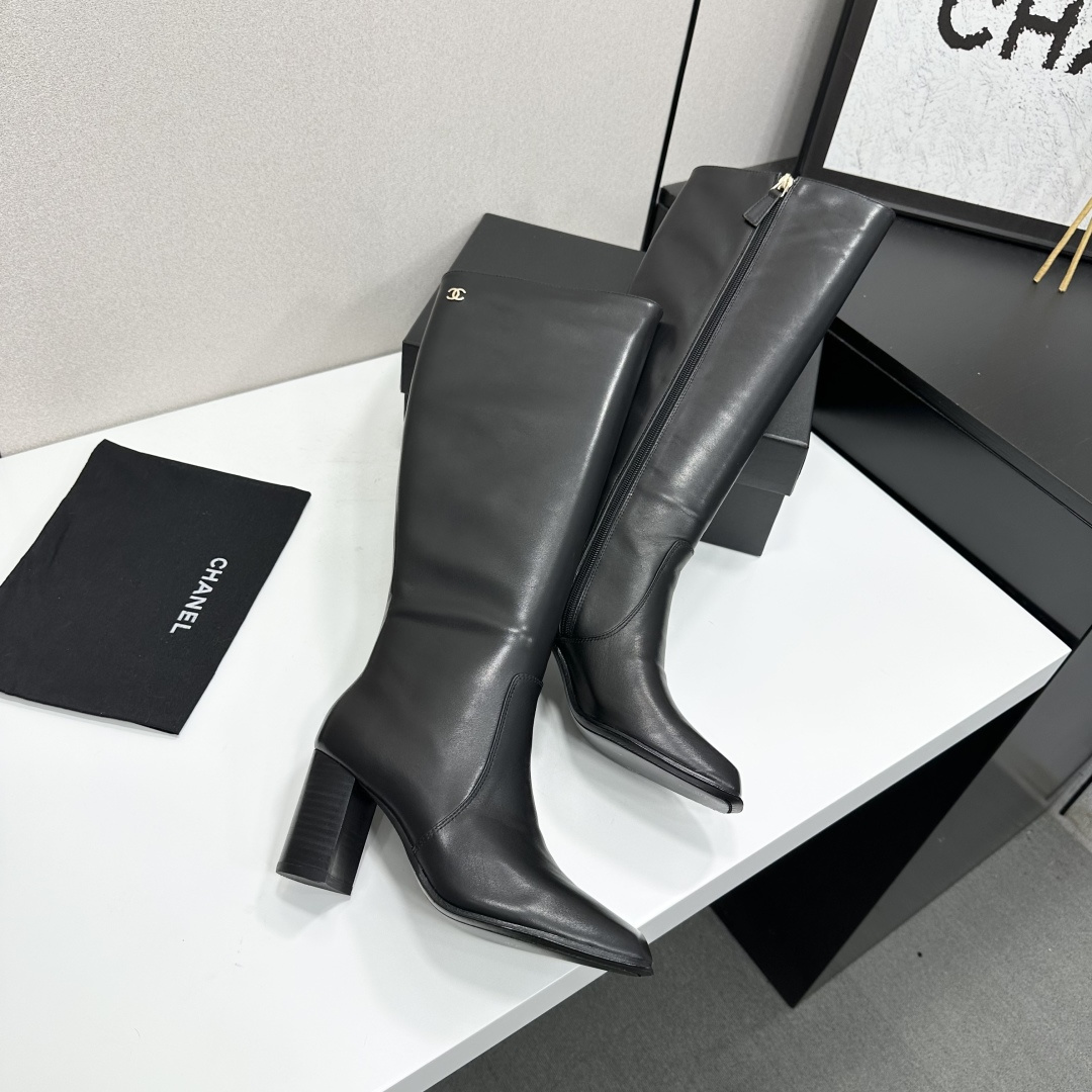 CHANEL Black Calfskin High Boots