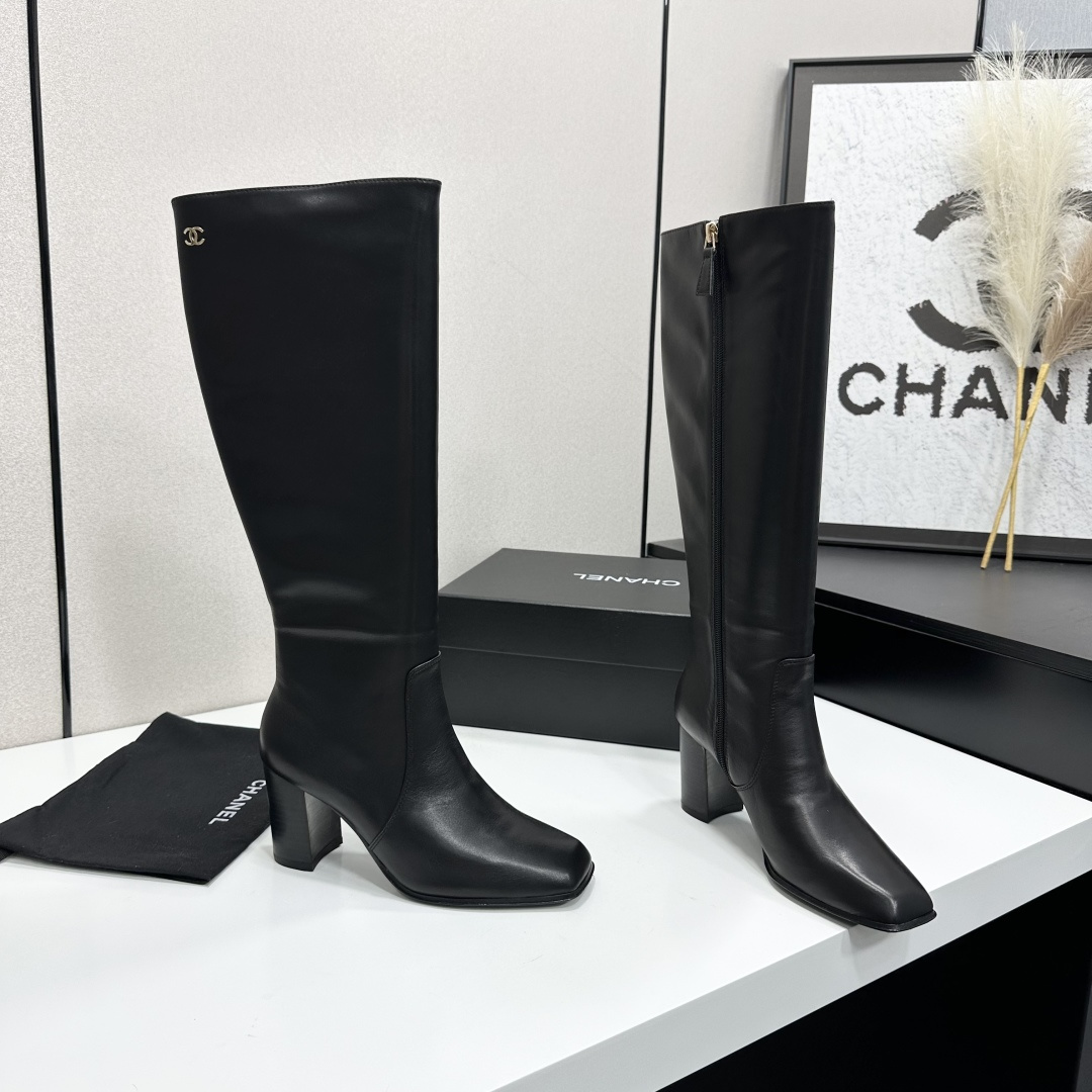 CHANEL Black Calfskin High Boots