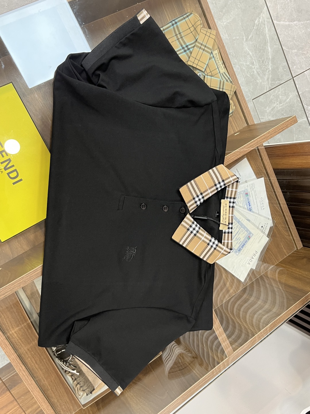 Burberry Men's Black Polo Shirt with Check Collar Fashionable and Comfortable 10 cmp i1743176990933 2788 0 8