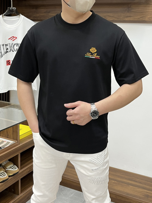Loro Piana Men's Black Silk Cotton T-Shirt with Embroidered Logo 1 Loro Piana Men's Black Silk Cotton T-Shirt with Embroidered Logo
